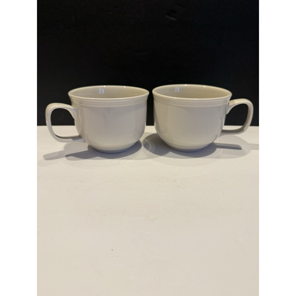 Fishs Eddy White Coffee Mugs Set of 2 Oversized 4" Restaurant Ware Cups - Picture 2 of 7